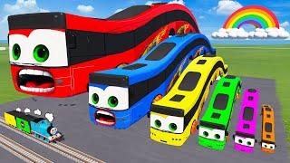 Big & Small Long Bus Lightning Mcqueen vs Train Thomas | BeamNG.Drive