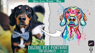 How to make a DIGITAL Pet Portrait in PROCREATE | Beginner Tutorial | Colorful Watercolor Dog | Ep 4