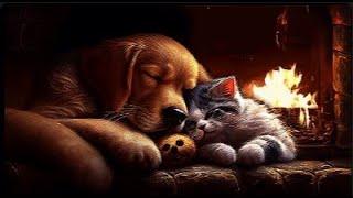 Cozy Cat & Dog Fireplace | Relaxing Piano Music for Deep Relaxation, Sleep, and Focus