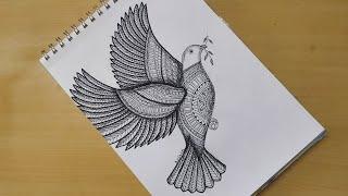 How to draw easy Mandala art of pigeon bird | World Peace day | Zentangle art | Doodle art