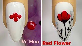 Easy Red Flower Nails Art For Beginner Vẽ Hoa Xuân Hè New Nails Design  New Nails