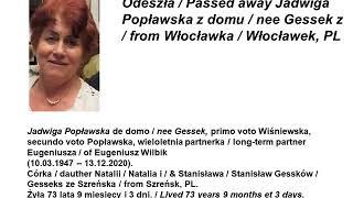 2020 12 13 wspomnienie Jadwigi Poplawskiej z domu Gessek z Włocławkai Polska