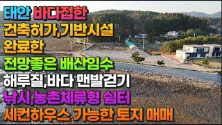 [매물770] 태안 바다접한 건축허가,기반시설 완료한 전망좋은 배산임수,해루질,바다맨발걷기,낚시,농촌체류형 쉼터,세컨하우스,펜션,캠핑장 가능한 토지 매매