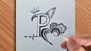 Simple P ️letter tattoo drawing with pencil || amazing idea of P letter drawing