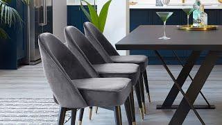 Clover Luxurious Velvet Dining Chair, in Dark Blue, Green & Grey