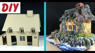 DIY Thatched Roof House by the Sea using cardboard and Das clay