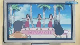 Doraemon . apretándose el cinturón para ir a Hawaii