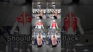 Left: Seated face pull (low): shoulders, posterior delts Right: Seated rope lat pulldown: back, lats