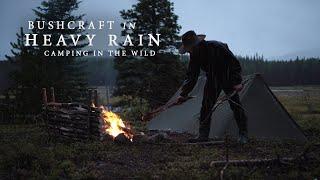 Solo Camping in Heavy Rain - Pup Tent Shelter, Bushcraft Cooking, Exploring Abandoned Camp