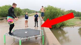 INSANE TRAMPOLINE FLIPS OFF A BRIDGE!