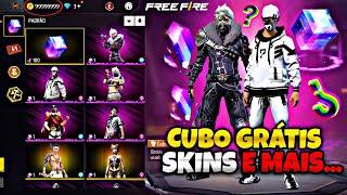 URGENTE!! CUBO GRÁTIS E 10 NOVAS SKINS? PEGUE O SOMBRA ROXA, SAPATO ASTRO 3 FF - NOVIDADES FREE FIRE