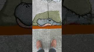 Today's #SidewalkFriends : Angry Hippo. Some cracks in the sidewalk inspired this drawing of a hippo