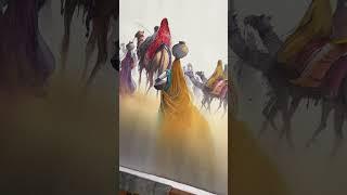 Watercolour on paper desert life by Sarfraz Musawir