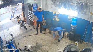 CAUGHT ON CAMERA: Ouch! Man hit by metal bar twice in Brazil car shop