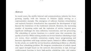 Dynamic Scheduling of IoV Edge Cloud Service Functions Under NFV A Multi Agent Reinforcement Learnin