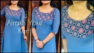 Ajrakh Yoke Pattern Aline Kurti Cutting And stitching Simple Method @RP Fashion Tech