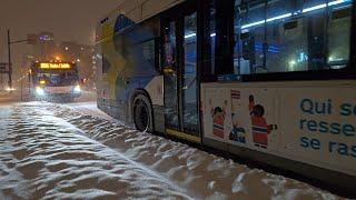 Montreal overnight bus ride: STM night route 350: Verdun/LaSalle - going west during snowfall ️