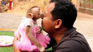 Woow So Sweet Bela Wearing Modern Dress Kissing Dad After Milk