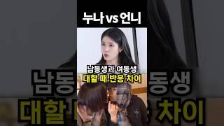 남동생과 여동생 대할 때 반응차이 #shorts #아이돌
