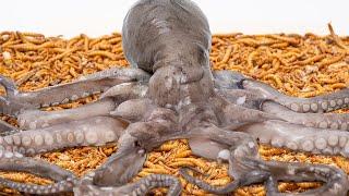 10000 Hungry Mealworms VS Octopus | Timelapse