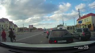 Pedestrian scrapes the side of a cargo van