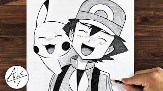 How To Draw Ash And Pikachu step by step | Drawing For Beginners step by step