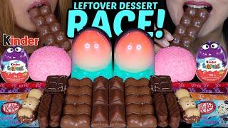 ASMR LEFTOVER DESSERT RACE! VIRAL PEACH ICE CREAM, PINK SNOBALL CAKE, BUBBLY CHOCOLATE BARS 먹방