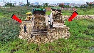 Rebuild Roads from Scratch: Bulldozer KOMATSU D20P & 5-Ton Truck Unloading Stones for the Project