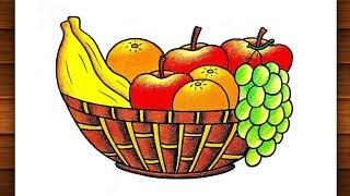 Fruit Basket Drawing || How To Draw Fruit Basket Step By Step || Easy Fruits Drawing || #Fruits..