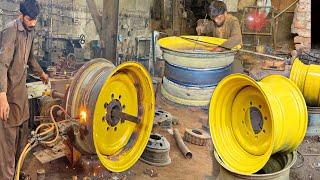 How Heavy Equipment Machine Wheel Rim Convert to Make Harvester Machine Wheel Rim in Factory ||