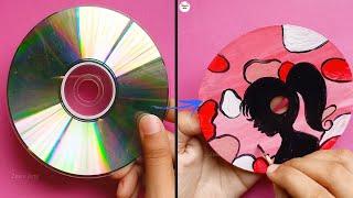 waste CD into barbie art  || drawing tricks || zeeni Arts || acrylic paint || #easy #draw #simple