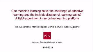 [Paper Presentation] Can machine learning solve the challenge of adaptive learning and the