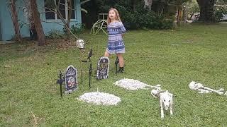 Halloween version of Juliet selling girl scout nuts and candies