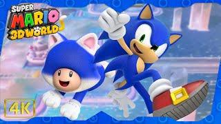 Super Mario 3D World for Wii U ⁴ᴷ Full Playthrough as Sonic & Toad (No Warps)