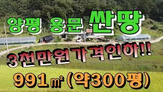 [가격인하급매]용문싼토지 300평을 평당50만원에 절매합니다.계획관리지역,남향의 좋은위치,주말농장,지금준비하시기 좋은 두필지로 2가구 건축 가능, 양평싼땅 !!매물번호709307