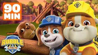 Rubble Cleans Up Builder Cove & Rescues! w/ Wheeler & Charger | 90 Minutes | Rubble & Crew