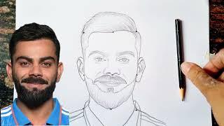 How to draw Virat Kohli Drawing step by step