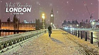 Midnight Snowfall in Westminster, London - 4K Walking tour of London in the Winter Snow