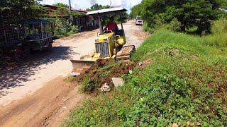 Techniques Repair Roads Rural By D20P Bulldozer Pushing Soil & Grass To Widen Road For People To Use