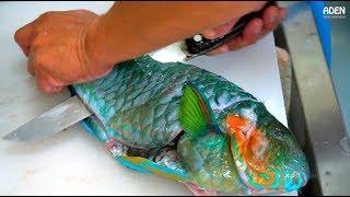 Japanese Street Food - Giant Parrotfish Sashimi OKINAWA Giant Sea Snail