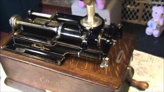 Edison Home Model B Phonograph With Rare Wilkeslyke Start Stop Attachment