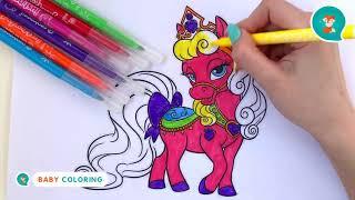 Coloring pony princess with a crown! Beautiful Coloring for Girls