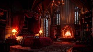 Heavy Thunderstorm in a Cozy Castle Room Haven with Rain and Fireplace Sounds To Sleep with a Cat