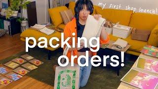 packing orders for my first shop launch!  art studio vlog