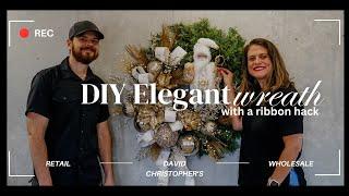 Elegant Holiday Wreath: Champagne, Gold, Pearls and Santa with a Ribbon Hack (2024)