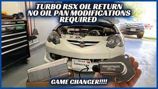 TURBO RSX PT 3- K-SERIES TIMING COVER OIL RETURN SO NO OIL PAN MESS + RSX FIRES UP!