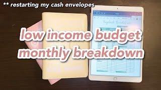 how i breakdown my low income budget | monthly paycheck breakdown | restarting my cash envelopes