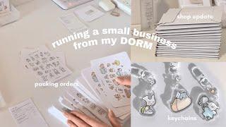 running my small business in uni  packing orders, preparing for a shop update, stickers, keychains