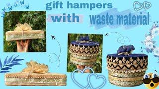 Gift hamper||gift hamper with waste material||gift hamper making tutorial||how to make gift hamper||