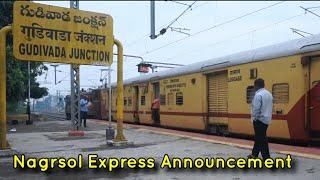 Nagarsol Express Announcement at Gudivada Railway Station || India Railways